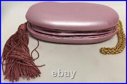 Jane Bolinger Vntg Pink Leather Evening Bag Gold Chain Wristlet W Tassle & Coin