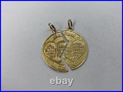 Jene 14k Solid Yellow Gold Friendship Mizpah Coin Pendant 4.6 Grams Two Pieces