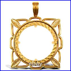 Jewelco London 9ct Gold Square Leaf Frame Full Sovereign Coin Mount Pendant
