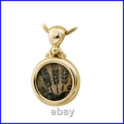 King Agrippa Coin Pendant Necklace in Solid 14k Yellow Gold Ancient Israel Coin