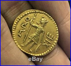 Kushan Empir Huvishka goddess Ardoxsho hold laurel branch Solid Gold 18K Coin