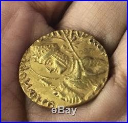 Kushan Empir Huvishka goddess Ardoxsho hold laurel branch Solid Gold 18K Coin