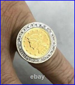 LIBERTY COIN 2Ct Round Lab Created Diamond Engagement Ring Solid 14k Yellow Gold