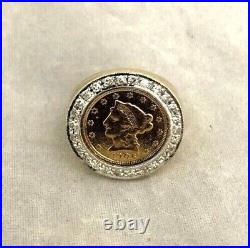 LIBERTY COIN 2Ct Round Lab Created Diamond Engagement Ring Solid 14k Yellow Gold