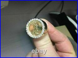 LIBERTY COIN Lab Created Diamond Men's Ring Solid Real 14K Yellow Gold