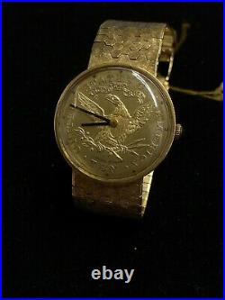 LUCIEN PICCARD Vintage 1960s 18K YG $10 Coin Style Watch -$20K Apr. With CoA