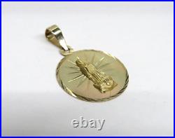 L@@K Shiny Solid 10K Yellow Gold Medallion Pendant Lady of Guadalupe St. Mary