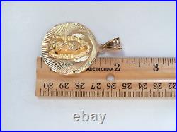 L@@K Shiny Solid 14K Yellow GOLD MEDALLION PENDANT Lady of Guadalupe St. Mary