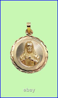 L@@K Solid 14K 3-Color GOLD 2-sided MEDALLION PENDANT Lady of Guadalupe & Jesus