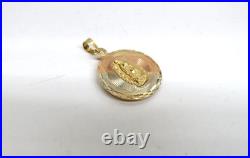 L@@K Solid 14K 3-Color GOLD 2-sided MEDALLION PENDANT Lady of Guadalupe & Jesus
