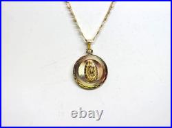 L@@K Solid 14K 3-Color GOLD 2-sided MEDALLION PENDANT Lady of Guadalupe & Jesus