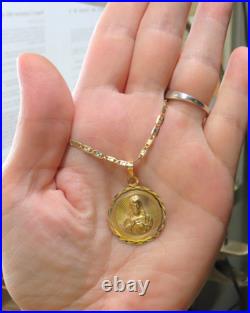 L@@K Solid 14K 3-Color GOLD 2-sided MEDALLION PENDANT Lady of Guadalupe & Jesus