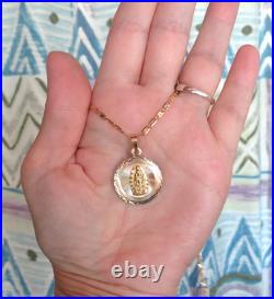 L@@K Solid 14K 3-Color GOLD 2-sided MEDALLION PENDANT Lady of Guadalupe & Jesus