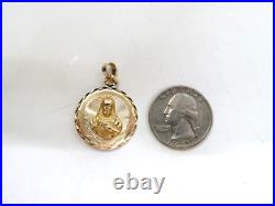 L@@K Solid 14K 3-Color GOLD 2-sided MEDALLION PENDANT Lady of Guadalupe & Jesus