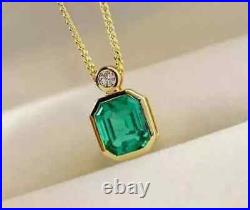 Lab Created Green Emerald 2Ct Asscher Cut Women's Pendant 14K Yellow Gold Plated