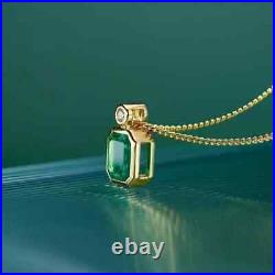 Lab Created Green Emerald 2Ct Asscher Cut Women's Pendant 14K Yellow Gold Plated