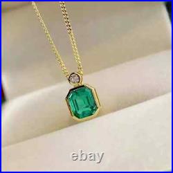 Lab Created Green Emerald 2Ct Asscher Cut Women's Pendant 14K Yellow Gold Plated