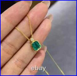 Lab Created Green Emerald 2Ct Asscher Cut Women's Pendant 14K Yellow Gold Plated