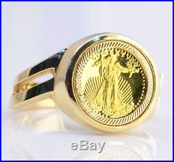 Ladies Solid 14kt Gold Ring with 24kt Solid Gold Waling Liberty Coin Size 6