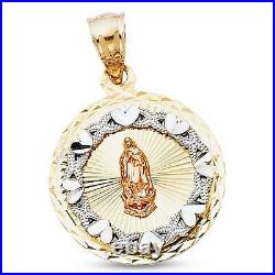 Lady Guadalupe Coin Pendant Solid 14k Yellow White Rose Gold Virgin Mary Charm