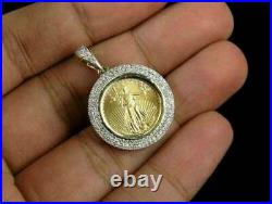 Lady Liberty Coin Diamond Charm Pendant 14k Solid Yellow Gold Over White Diamond