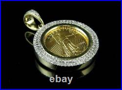 Lady Liberty Coin Diamond Charm Pendant 14k Solid Yellow Gold Over White Diamond