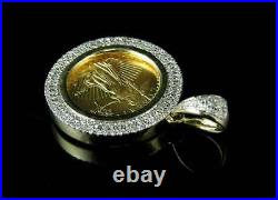 Lady Liberty Coin Diamond Charm Pendant 14k Solid Yellow Gold Over White Diamond