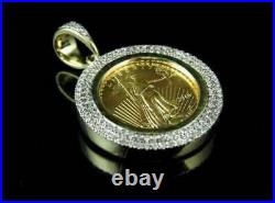 Lady Liberty Coin Diamond Charm Pendant 14k Solid Yellow Gold Over White Diamond