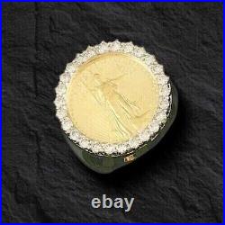 Lady Liberty Coin Ring 2.00CT Round Cut Natural Moissanite Solid 14K Yellow Gold