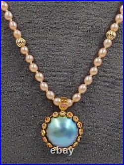 Large Mabe Pearl Stamped 18CT Solid Gold Metal Base & Clasp With Diamonds