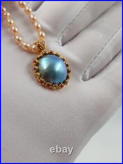 Large Mabe Pearl Stamped 18CT Solid Gold Metal Base & Clasp With Diamonds