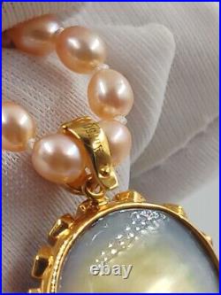 Large Mabe Pearl Stamped 18CT Solid Gold Metal Base & Clasp With Diamonds