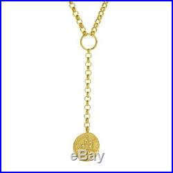 Lariat Necklace Rolo Chain 14K Solid Gold Adjustable Layering Coin Y Necklace