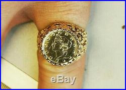 Liberty coin/medal 9ct Signet Pinky Ring in Solid gold Mens Jewellery #Mz