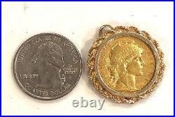 Look 1905- 20 Franc Gold Coin In Solid 14k Yellow Gold Bezel/pin/pendant
