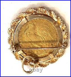Look 1905- 20 Franc Gold Coin In Solid 14k Yellow Gold Bezel/pin/pendant