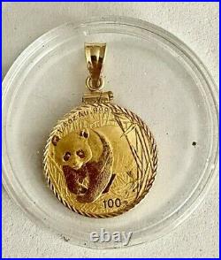 Look 2001-1/4 Oz. 999 Fine Gold Panda Coin In Solid 14k Yellow Gold Bezel