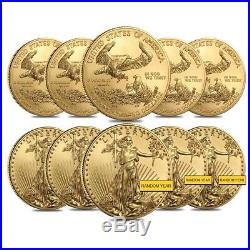 Lot of 10 1 oz Gold American Eagle $50 Coin BU (Random Year)