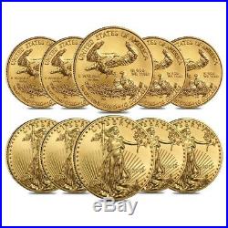 Lot of 10 2019 1/4 oz Gold American Eagle $10 Coin BU