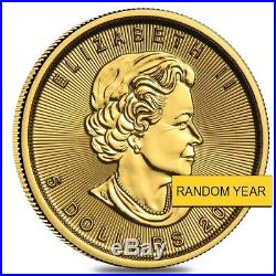 Lot of 5 1/10 oz Canadian Gold Maple Leaf $5 Coin (Random Year)