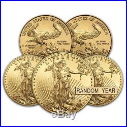 Lot of 5 1/10 oz Gold American Eagle $5 Coin BU (Random Year)