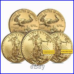 Lot of 5 1/2 oz Gold American Eagle $25 Coin BU (Random Year)