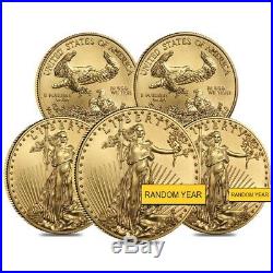 Lot of 5 1/4 oz Gold American Eagle $10 Coin BU (Random Year)