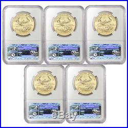 Lot of 5 $50 Eagle NGC MS70 US Gold coins Gem 1oz 22kt US bullion Random Year