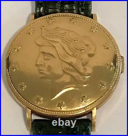 Louvic 17 Jewels Inside of a Liberty Head 20 Micron Gold Filled Coin Mens Watch