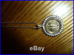 Lovely 14K &18K 20 Chain with SOLID Gold $5 Coin Necklace Surrounded by Diamonds