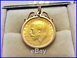 Lovely Antique 1914 Solid 22 Carat Gold Half Sovereign Coin Pendant 22CT Coin