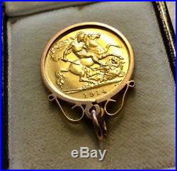 Lovely Antique 1914 Solid 22 Carat Gold Half Sovereign Coin Pendant 22CT Coin