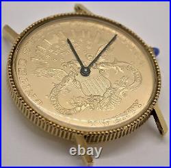 Lucien Piccard 18k Solid Gold Quartz $20 Gold Coin Mans Watch