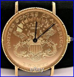 Lucien Piccard 18k Solid Gold Quartz $20 Gold Coin Mans Watch